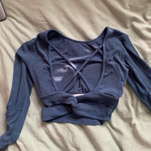 Astoria Tops - Astoria OPEN BACK RIBBED CROP - Dusty Blue